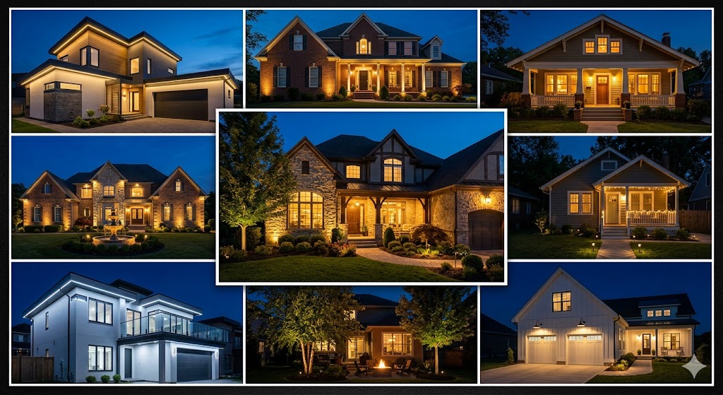Outdoor lighting Tampa FL — collage of beautifully lit residential homes by Bayshore Nightscapes